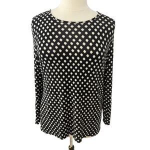 by Chicos Black with White Hash Dot Long Sleeve Tee, Size 3 (XL/16)